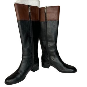 Black & Brown Leather Knee Boots Bandalino Zipper 2” Block Heels Worn Once Only